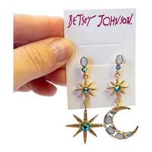 Betsey Johnson Gold Celestial Earrings with Blue Accents